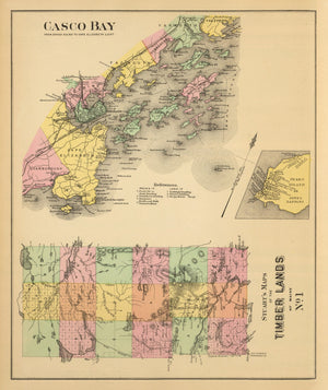 Vintage Map of Casco Bay, Maine 1894
