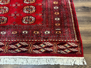 Red Turkoman Bokhara Rug 8x11, Pakistani Turkmen Carpet, Vintage Traditional Area Rug
