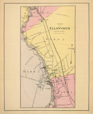 Vintage Map of Ellsworth, Maine 1894