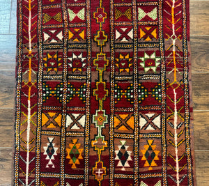 Moroccan Berber Tribal Rug 3x5, Geometric Area Rug, Red Orange Brown