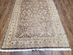 Vintage Pak-Persian Area Rug 4.7 x 7.2 Wool Hand-Knotted Beige & Brown Oriental Pakistani Peshawar Carpet 4x6 - 5x7 Decorative Farmhouse Rug