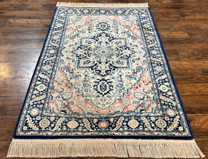 Karastan Blue Heriz Rug #748, Vintage Wool Karastan Carpet 4.3 x 6, Discontinued Original 700 Series Karastan Area Rug