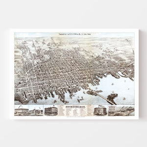 Vintage Map of New Bedford, Massachusetts 1876