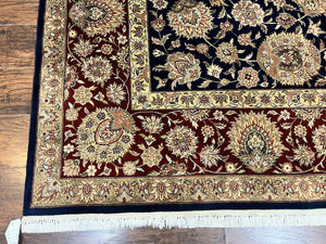Sino Persian Rug 9x12, Wool Hand Knotted Vintage Oriental Carpet, Navy Blue Floral Allover, Traditional Room Sized 9 x 12 Rug