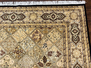Pak Persian Rug 8x10, Multipanel Kirman Design, Wool Hand Knotted Vintage Carpet, Fine Weave Oriental Rug 8 x 10