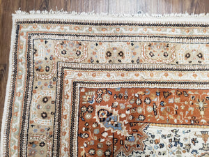 6x9 Vintage Indo-Persian Area Rug, Wool Hand-Knotted Carpet, Ivory & Squash Orange, Floral Medallion Tribal Rug, Indian Carpet, Decorative
