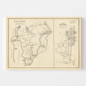 Vintage Map of Laconia, New Hampshire 1892