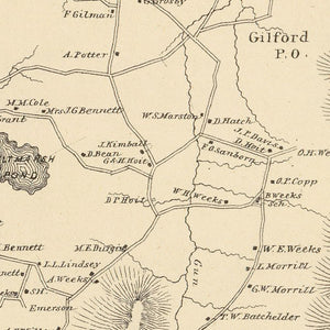 Vintage Map of Gilford, New Hampshire 1892