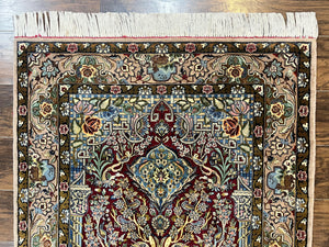 Marvelous Persian Isfahan Rug 3.7 x 5.6, Tree of Life and Animal Pictorials, Handmade Vintage Super Fine 600 KPSI, Kork Wool  Silk Highlights, Rare