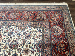 Ivory Persian Sarouk Rug 13x20, Palace Size Carpet, 225 KPSI, Traditional Wool Handmade Vintage Extra Large Rug 13 x 20 ft, Allover Pattern,