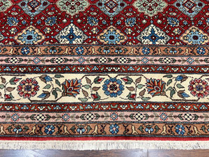 Large Turkish Rug 11x16, Allover Pattern, Red Multicolor, Hand Knotted Handmade Wool Vintage Oriental Carpet, Palace Sized, Extra Large