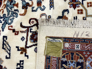 Indo Chinese Wool Rug 9x12, Ivory and Rust Red, Dragon Motifs