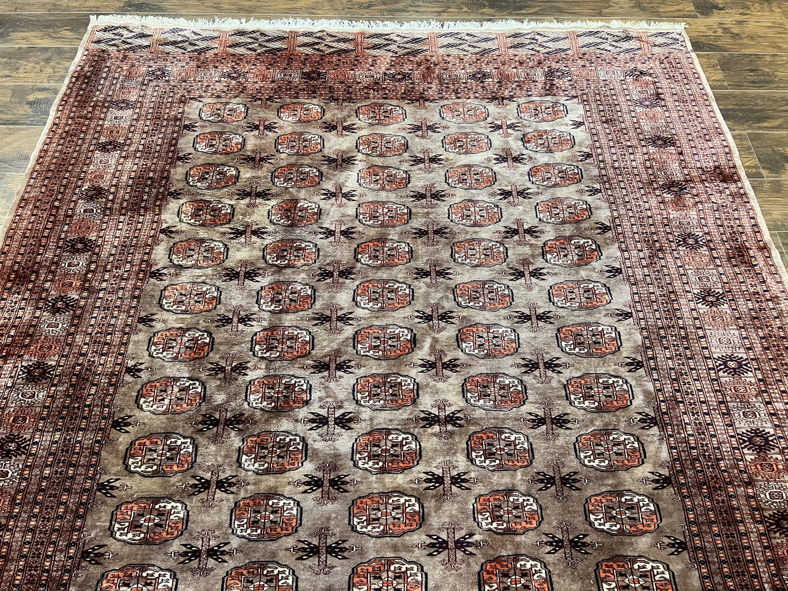 Pakistani Bokhara Turkoman Rug 7x10, Handmade Vintage Wool Carpet, Brown-Red