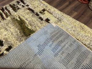 Swedish Rya Shag Rug 5x8, Multicolor Abstract Mid Century Vintage Retro Shag Rug, Soft Fluffy High Pile, Cream Gray Greens, 5 x 8 Shag Rug
