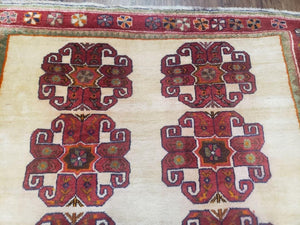 Vintage Persian Gabbeh Rug, Dark Red & Cream, Hand-Knotted, 5' x 6' 4"
