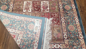 Silk Carpet 4x6 Blue, Panel Design, Four Seasons Pattern, Super Fine & Soft, Bamboo Silk, 4 x 6 Oriental Area Rug, High Quality, New Rug