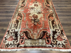 Khotan Rug 5x9, Terracotta and Brown, Floral, Chinese Wool Carpet, Antique Rug