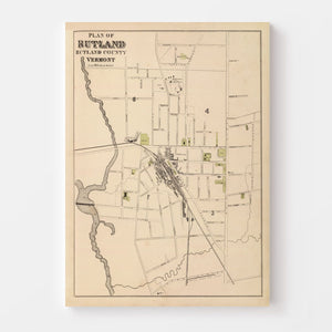 Vintage Map of Rutland, Vermont 1876