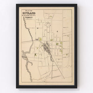 Vintage Map of Rutland, Vermont 1876