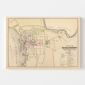 Vintage Map of Burlington, Vermont 1873