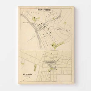 Vintage Map of Montpelier, Vermont 1876