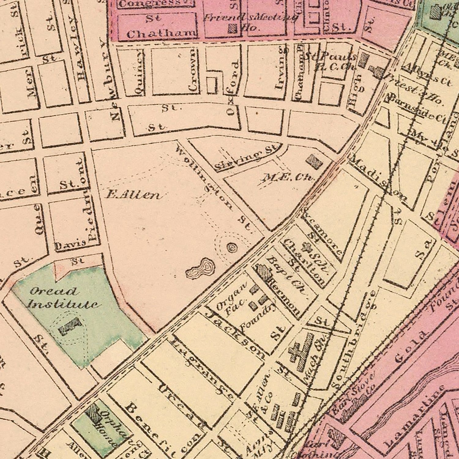 Vintage Map of Worcester, Massachusetts 1871