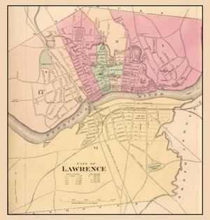 Vintage Map of Lawrence, Massachusetts 1871
