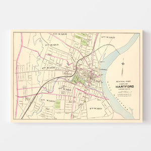 Vintage Map of Hartford, Connecticut 1893