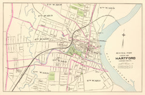 Vintage Map of Hartford, Connecticut 1893
