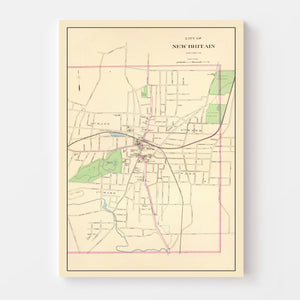 Vintage Map of New Britain, Connecticut 1893