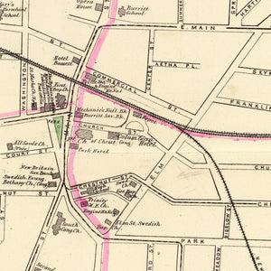 Vintage Map of New Britain, Connecticut 1893
