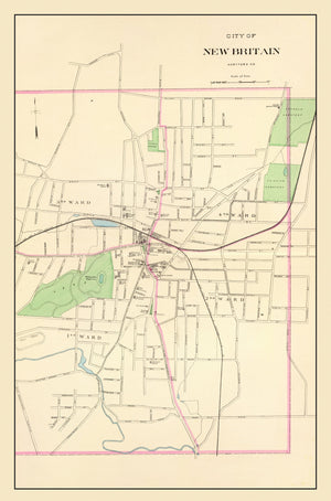Vintage Map of New Britain, Connecticut 1893