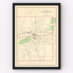 Vintage Map of New Britain, Connecticut 1893