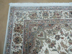 6' X 9' Vintage Chinese Floral Oriental Handmade Virgin Wool Silk Rug Ivory