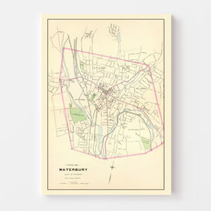 Vintage Map of Waterbury, Connecticut 1893