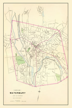 Vintage Map of Waterbury, Connecticut 1893