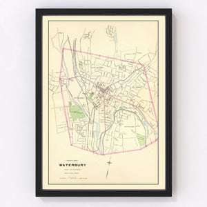 Vintage Map of Waterbury, Connecticut 1893