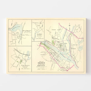 Vintage Map of Derby, Connecticut 1893