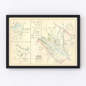 Vintage Map of Derby, Connecticut 1893