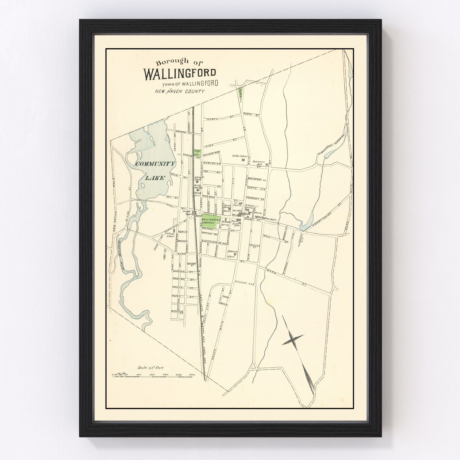 Vintage Map of Wallingford, Connecticut 1893