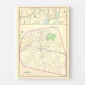 Vintage Map of Danbury, Connecticut 1893