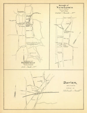 Vintage Map of Newtown, Connecticut 1893