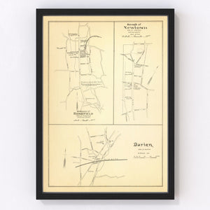 Vintage Map of Newtown, Connecticut 1893