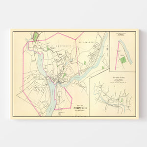Vintage Map of Norwich, Connecticut 1893