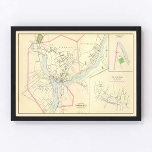 Vintage Map of Norwich, Connecticut 1893