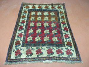 4' X 5' Semi Antique Handmade Fine Turkish Flowers Bouquet Wool Rug Nice