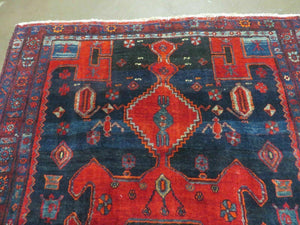4' 6" X 8' 2" Antique Handmade India Tribal Geometric Wool Rug Red Blue # 129