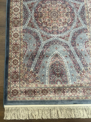 Turkish Silk Runner Rug 2.6 x 10, Light Blue Carpet, Bamboo Silk, New