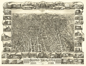 Vintage Map of Boston Highlands, Massachusetts 1888