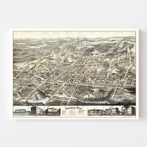 Vintage Map of Brockton, Massachusetts 1878